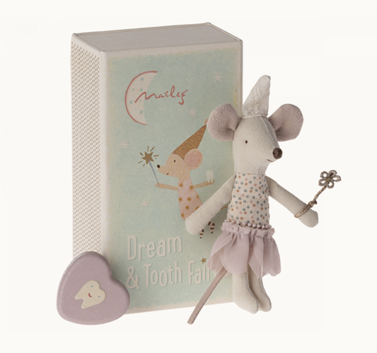 MAILEG LITTLE SISTER TOOTH FAIRY MOUSE IN MATCHBOX - PURPLE
