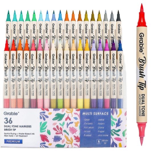 DUEL TONE BRUSH TIP ACRYLIC PAINT MARKER - 36 SET
