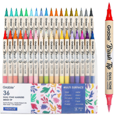 DUEL TONE BRUSH TIP ACRYLIC PAINT MARKER - 36 SET