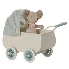 MAILEG MOUSE PRAM & BABY MOUSE SET - MINT