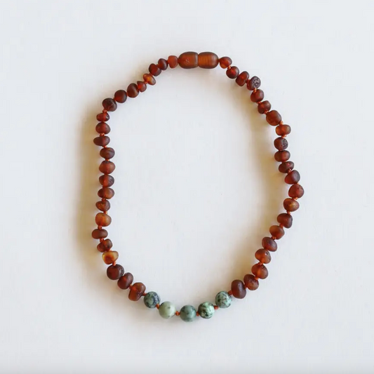 RAW COGNAC BALTIC AMBER + LAPIS LAZULI HALO NECKLACE