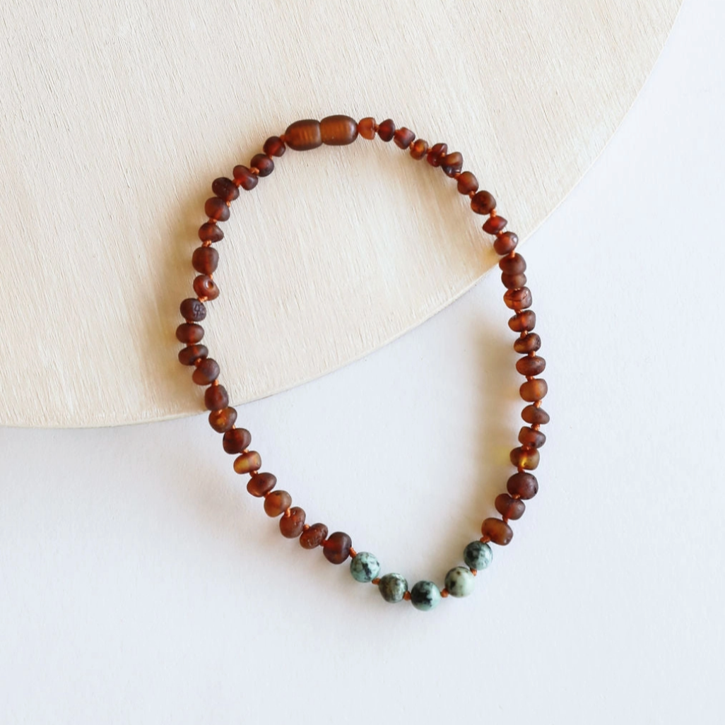RAW COGNAC BALTIC AMBER + LAPIS LAZULI HALO NECKLACE