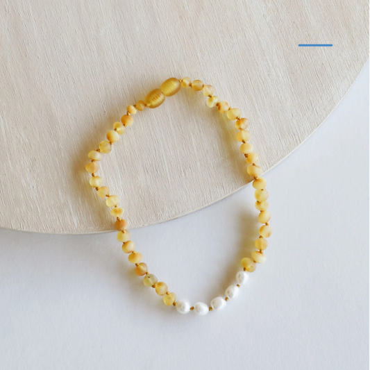 RAW HONEY BALTIC AMBER + PEARL NECKLACE