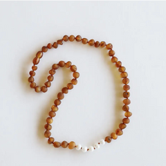 RAW COGNAC BALTIC AMBER + PEARL NEACKLACE