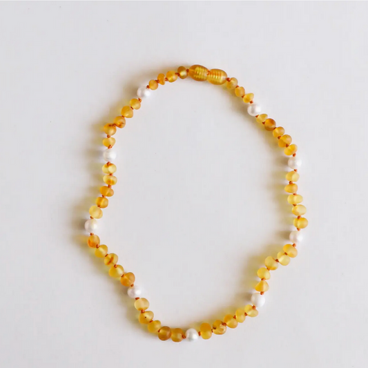 RAW HONEY BALTIC AMBER + PEARL HALO NECKLACE