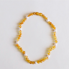 RAW HONEY BALTIC AMBER + PEARL HALO NECKLACE