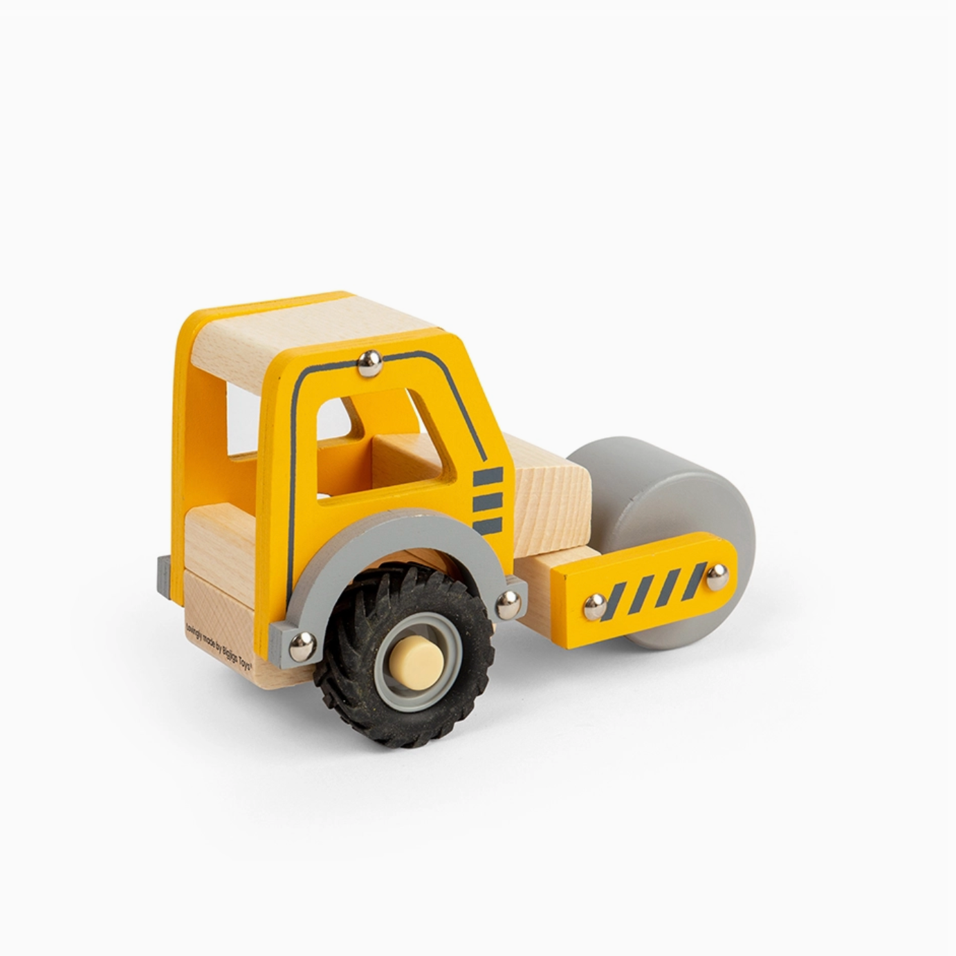 Wooden toy roller compactor on a white background - Little-ish