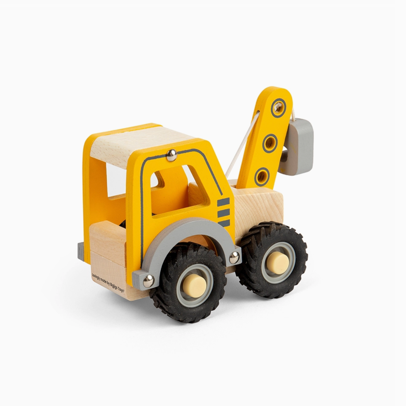 Toy bulldozer with yellow and brown colors on a white background - Little-ish