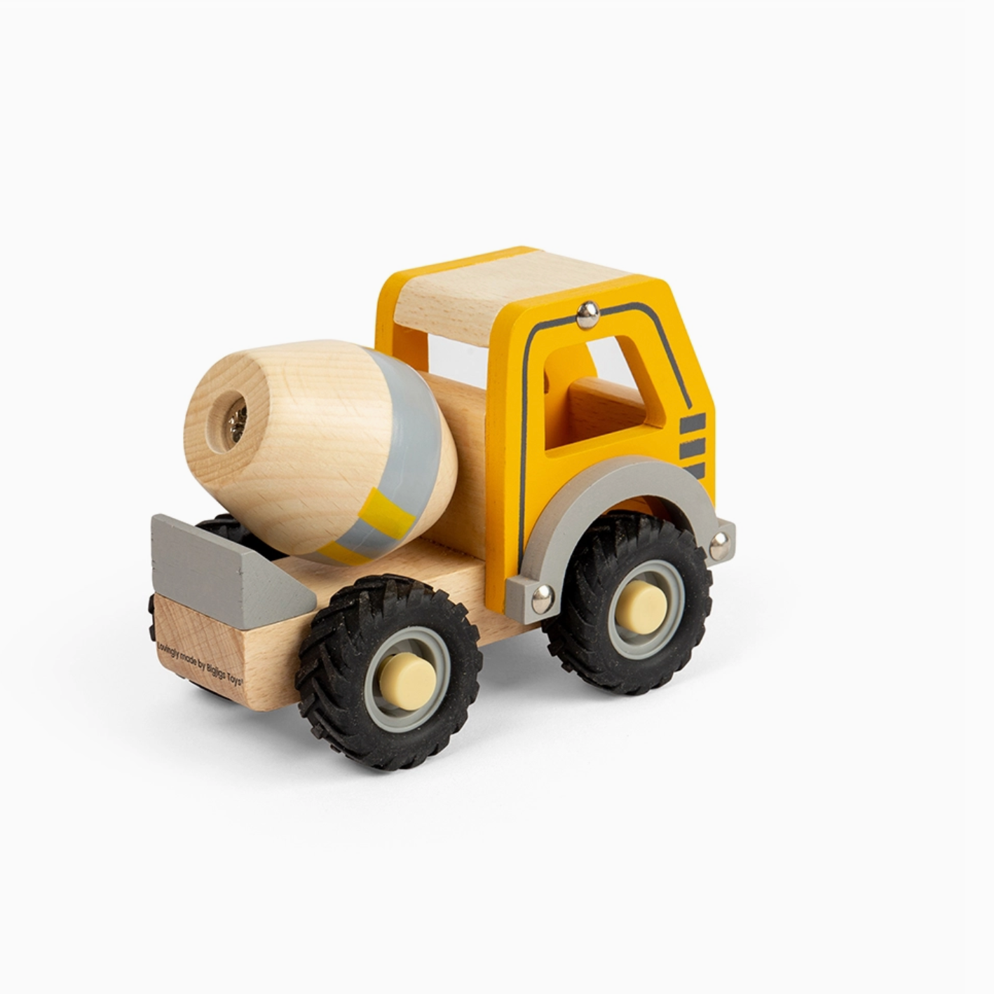 Wooden toy cement mixer truck on a white background - Little-ish