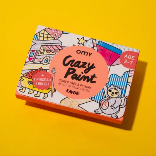 Omy Crazy Paint kit packaging on a yellow background