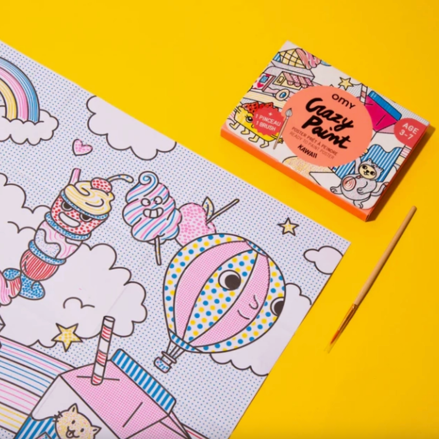 Coloring book with a colorful illustration on a yellow background - Little-ish