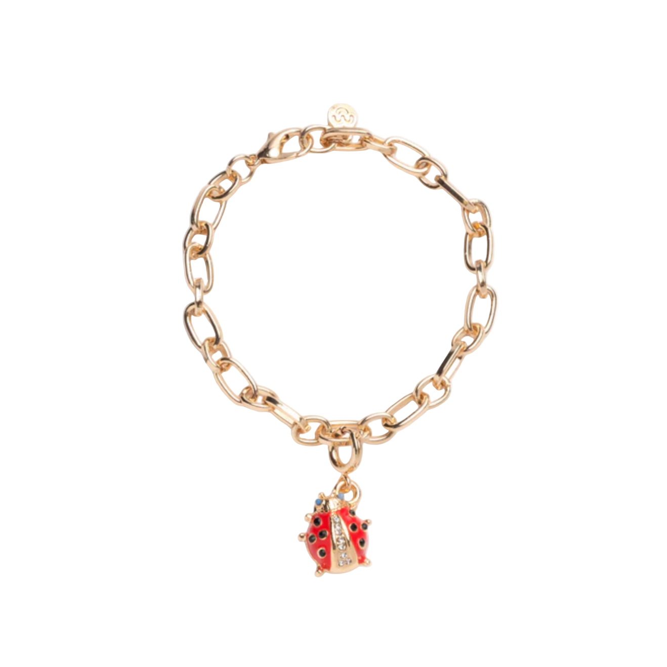 Gold chain bracelet with a ladybug charm on a white background - Little-ish