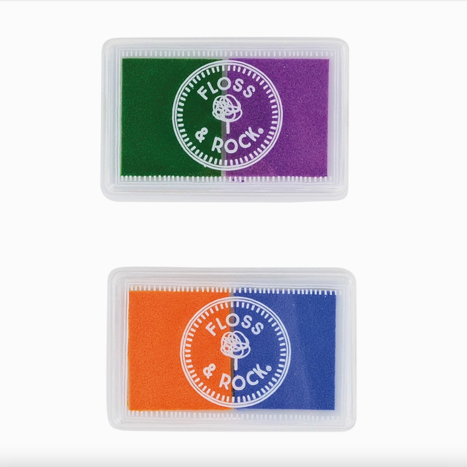 Two small rectangular containers with colorful labels on a white background
