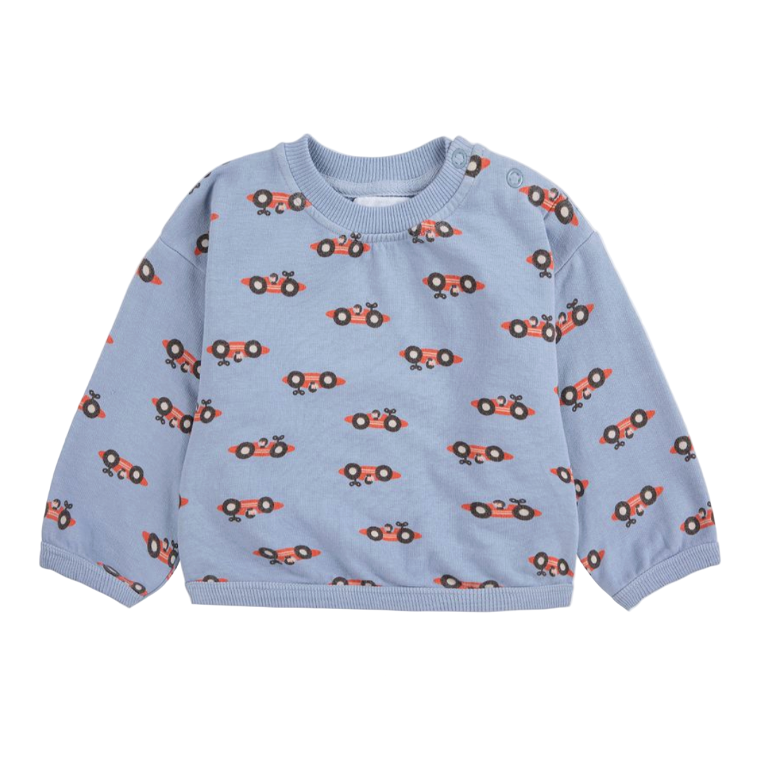 Light blue sweatshirt with car pattern on a white background - Little-ish