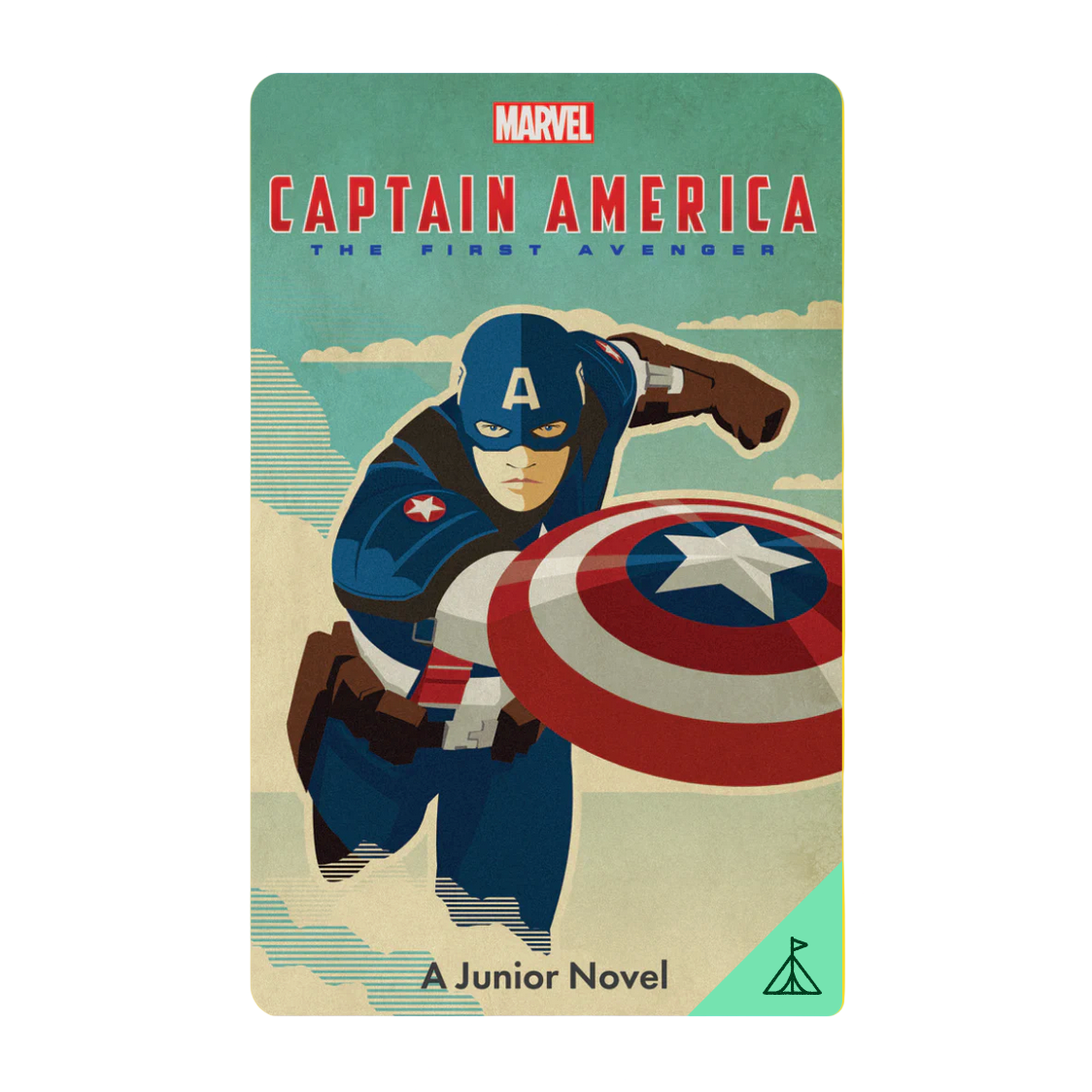 Book cover of 'Captain America: The First Avenger' junior novel with superhero design on a yellow background - Little-ish