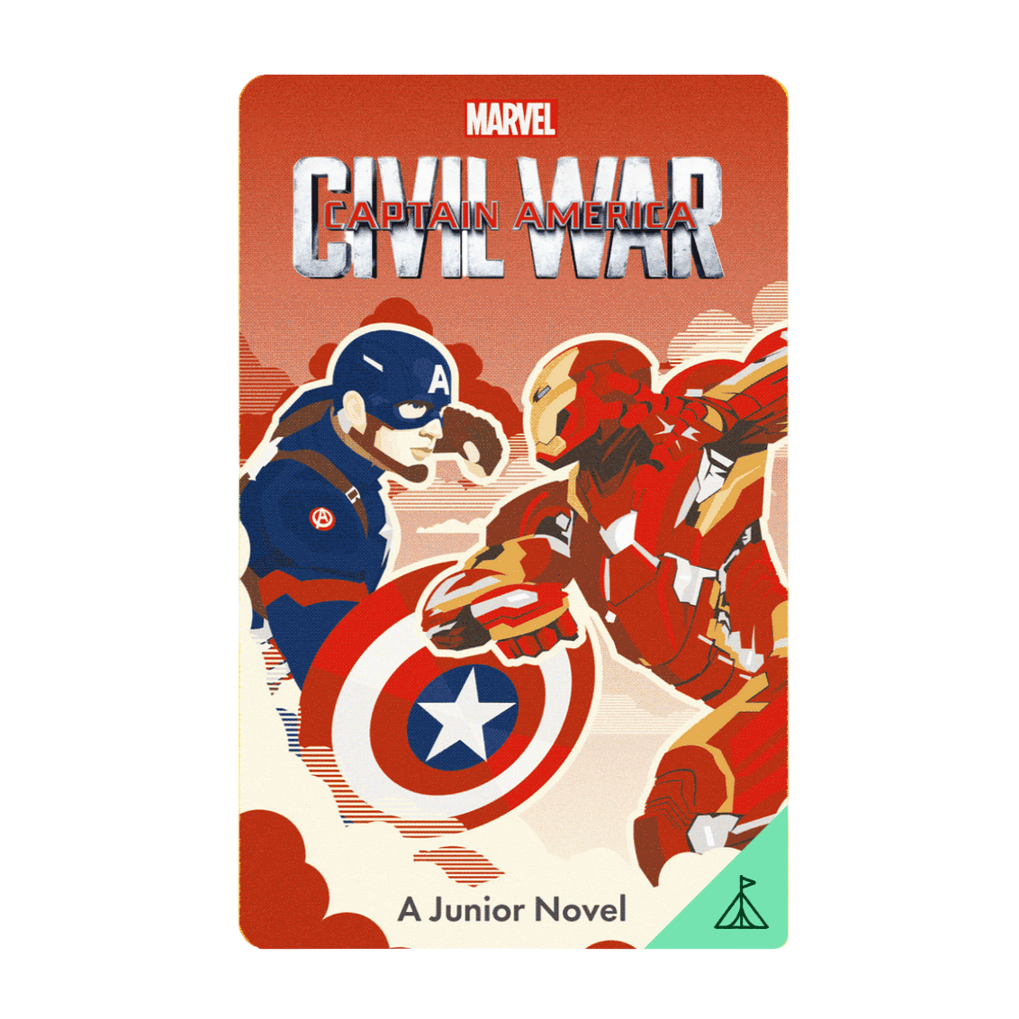 Book cover of 'Captain America: Civil War' junior novel with superhero design on a yellow background - Little-ish