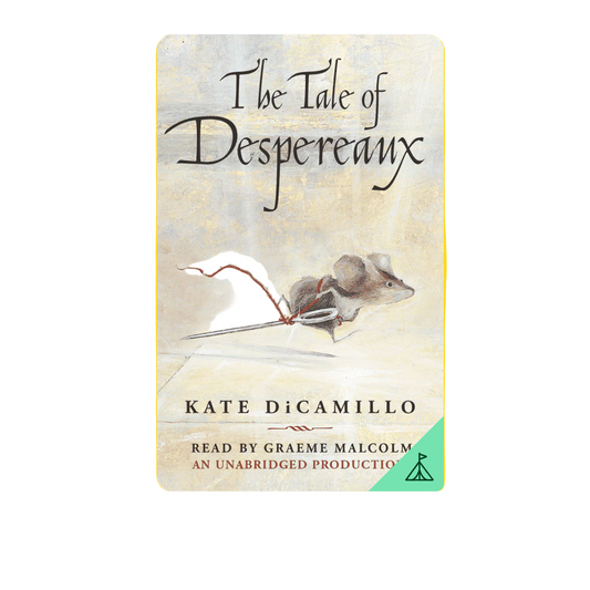 Book cover of 'The Tale of Despereaux' with a mouse holding an arrow on a yellow background