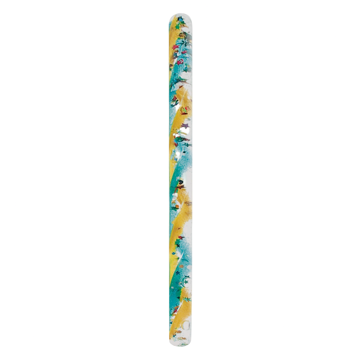 Decorative slat wall panel with colorful pattern on a white background