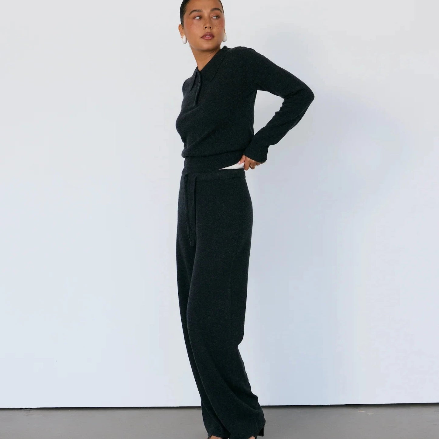 TOVE LAYERED CASHMERE PANT - CHARCOAL
