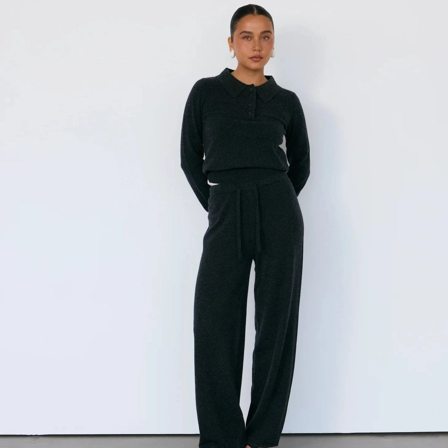 TOVE LAYERED CASHMERE PANT - CHARCOAL