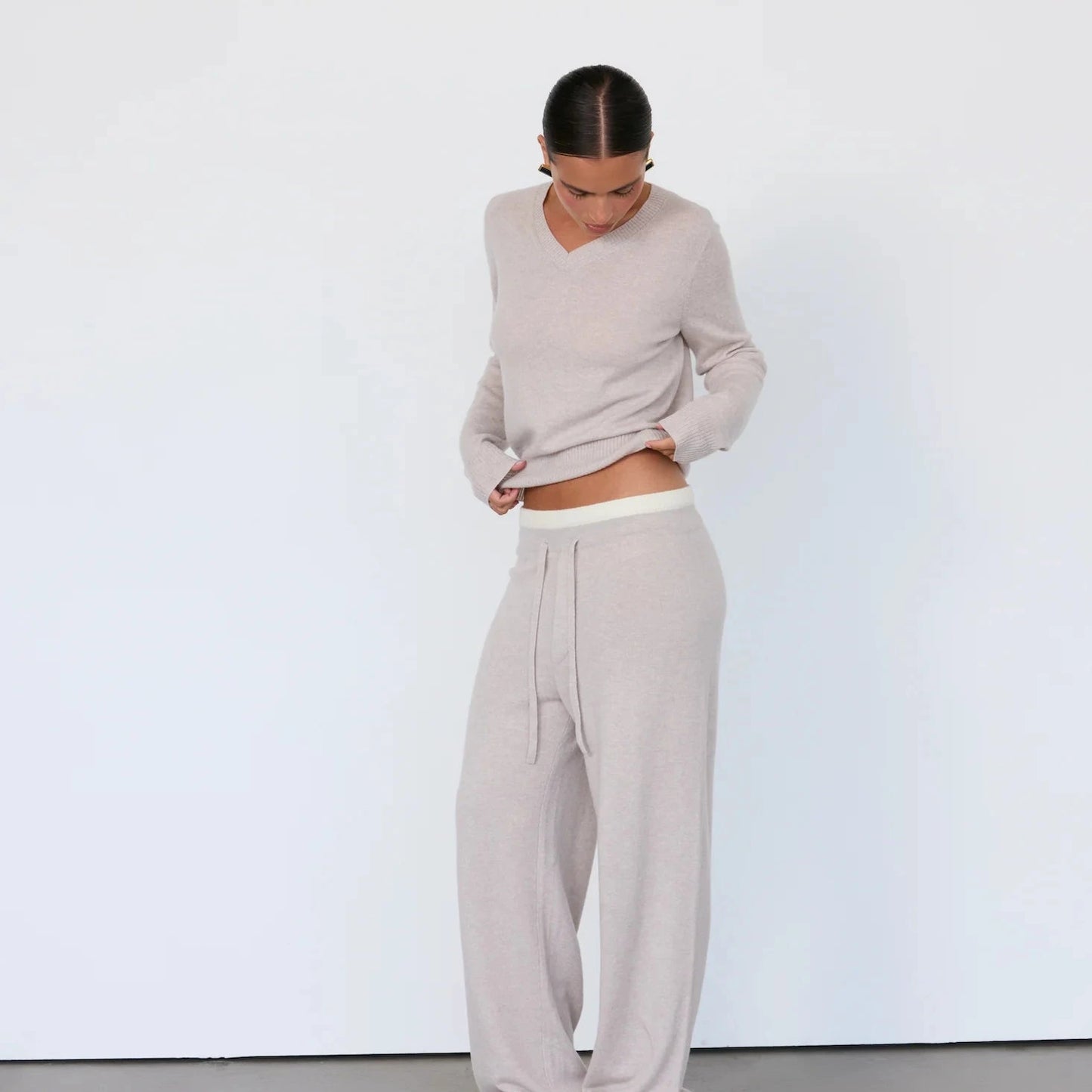 TOVE LAYERED CASHMERE PANT - STONE