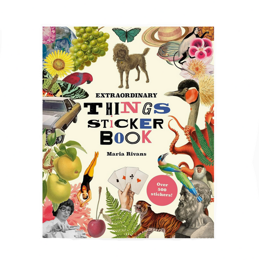 Cover of 'Extraordinary Things Sticker Book' by Maria Rivans with various illustrations on a white background.