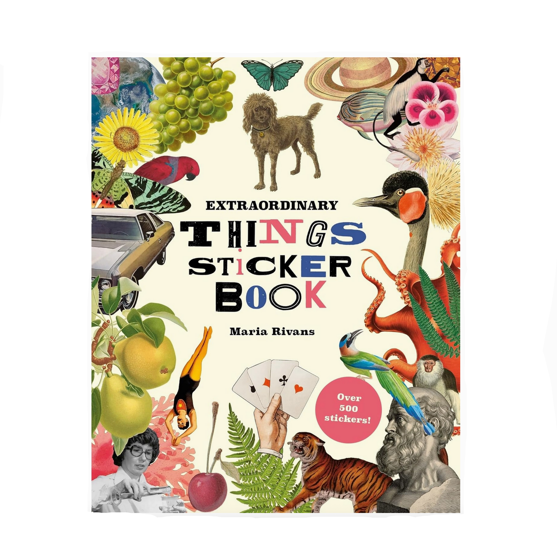 Cover of 'Extraordinary Things Sticker Book' by Maria Rivans with various illustrations on a white background.