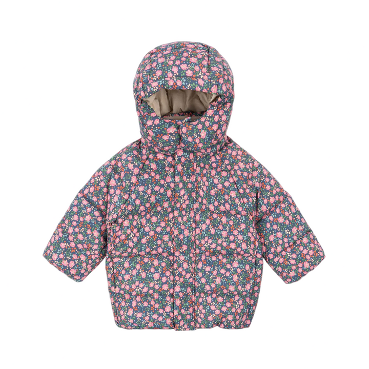 Floral patterned baby jacket on a white background