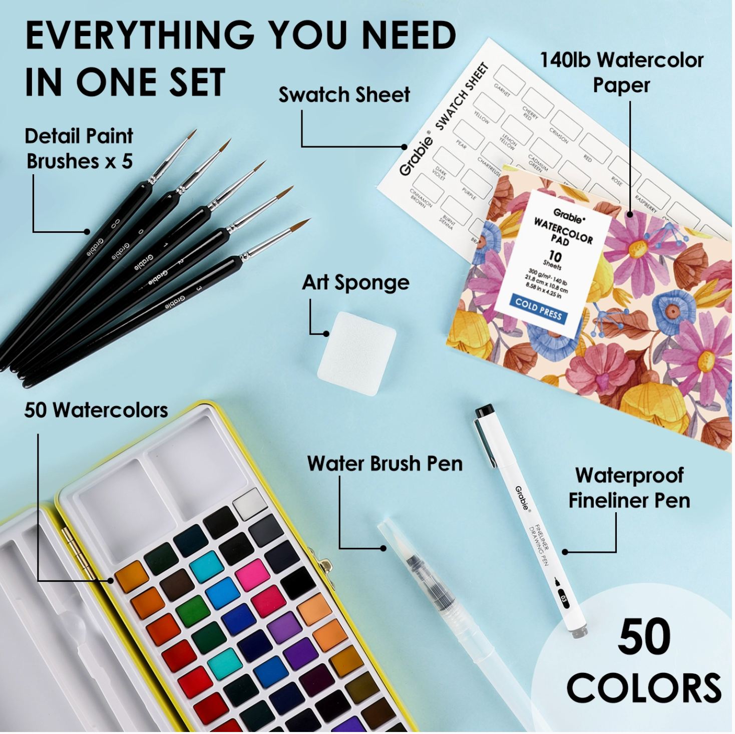 ALL-IN-ONE PREMIUM WATERCOLOR SET OF 50 - Little-ish