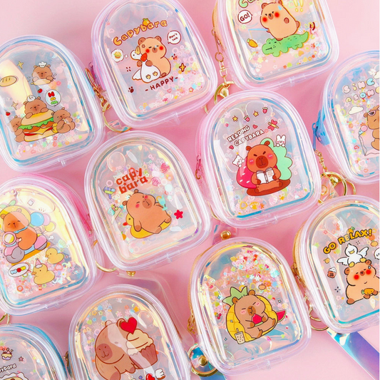 Set of cute bear-themed containers with cartoon designs on a pink background
