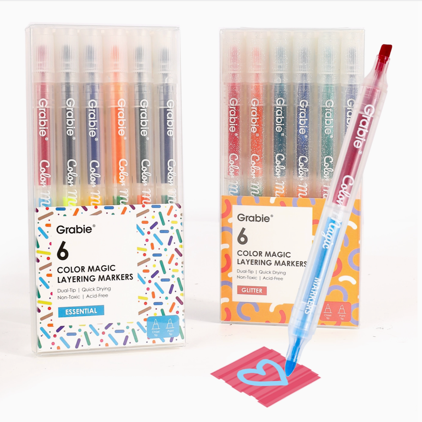 Grable Color Magic Layering Markers with packaging and a sample application on paper. - Little-ish