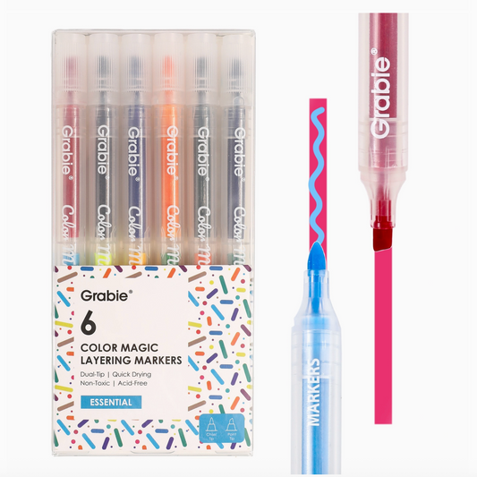 Set of Grabie color magic layering markers with packaging on a white background