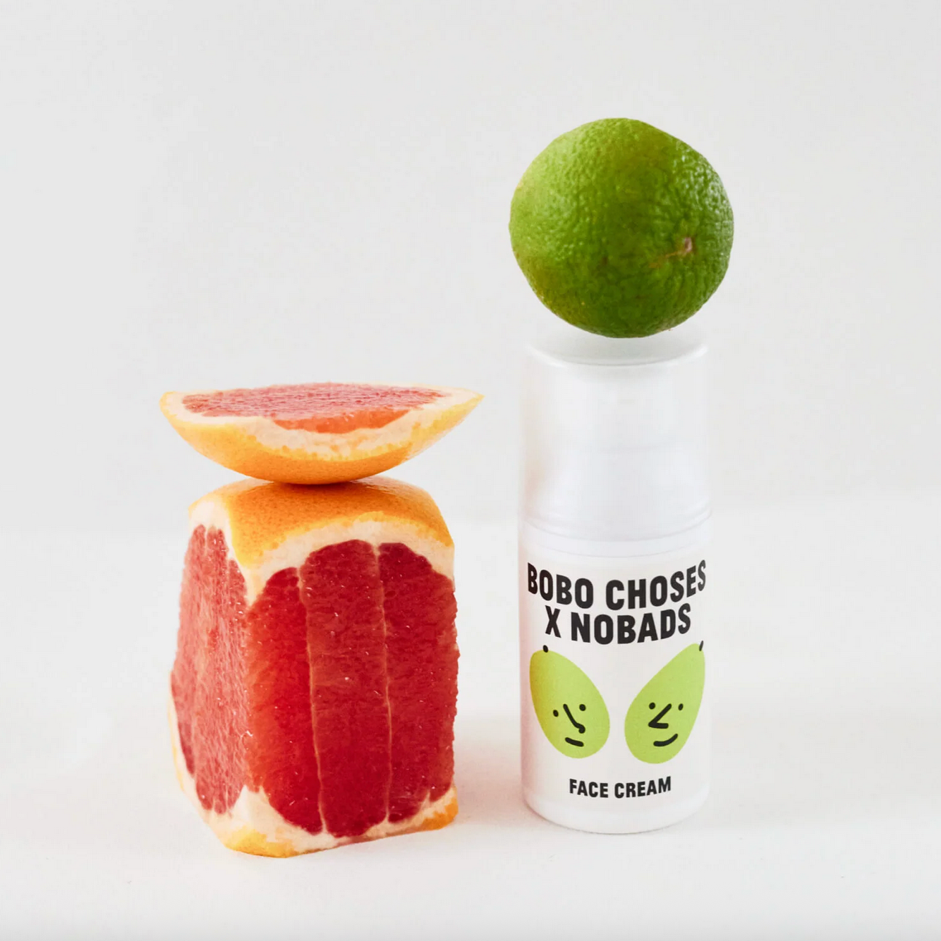 Bobo Choses x Nobads face cream bottle with citrus fruits on a white background - Little-ish