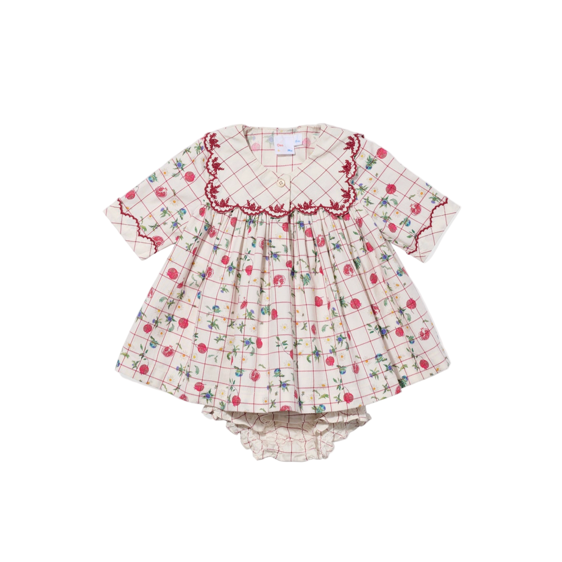 Children's dress with floral and checkered pattern on a white background - Little-ish