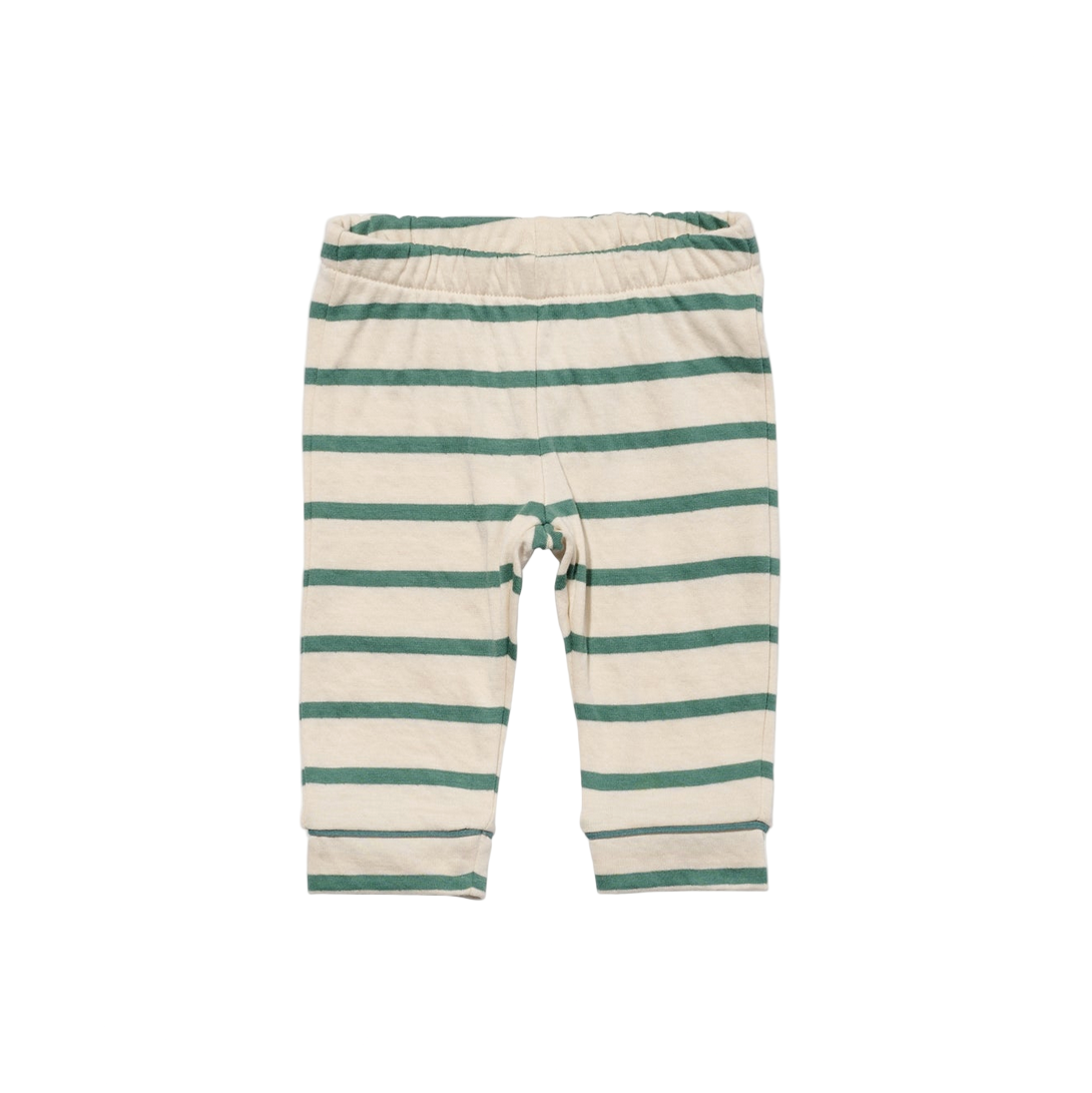Striped baby leggings with a white tag on a white background - Little-ish