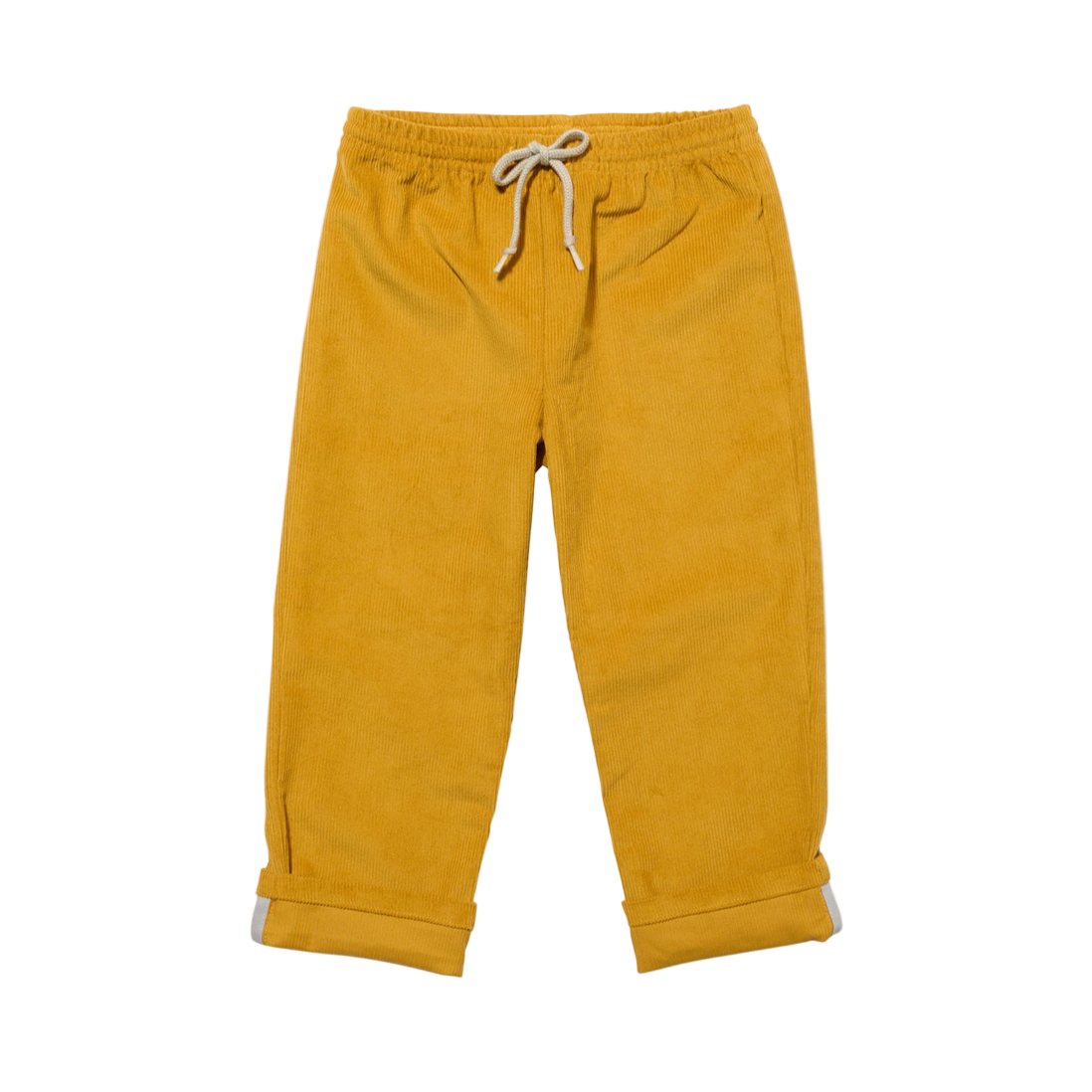Mustard yellow sweatpants with a drawstring on a white background — Little-ish