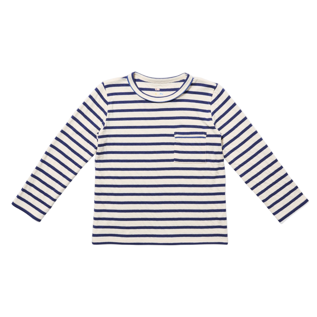 Navy and white striped long-sleeve shirt on a white background - Little-ish
