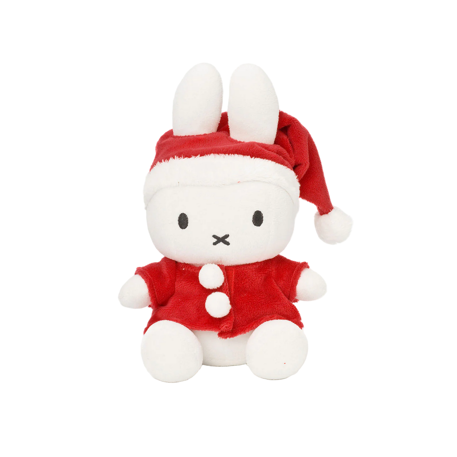 White plush toy with a red outfit and hat on a white background - Little-ish