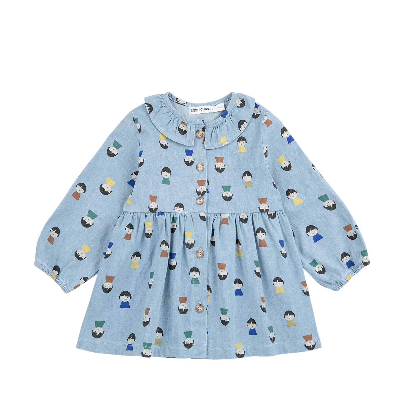 Light blue dress with colorful pattern on a white background — Little-ish