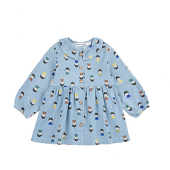 GAME PAWNS ALL OVER LIGHT DENIM DRESS