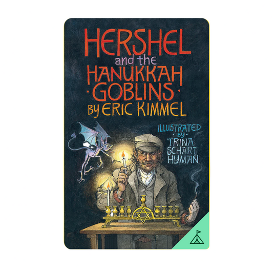 Book cover of 'Hershel and the Hanukkah Goblins' with a yellow background