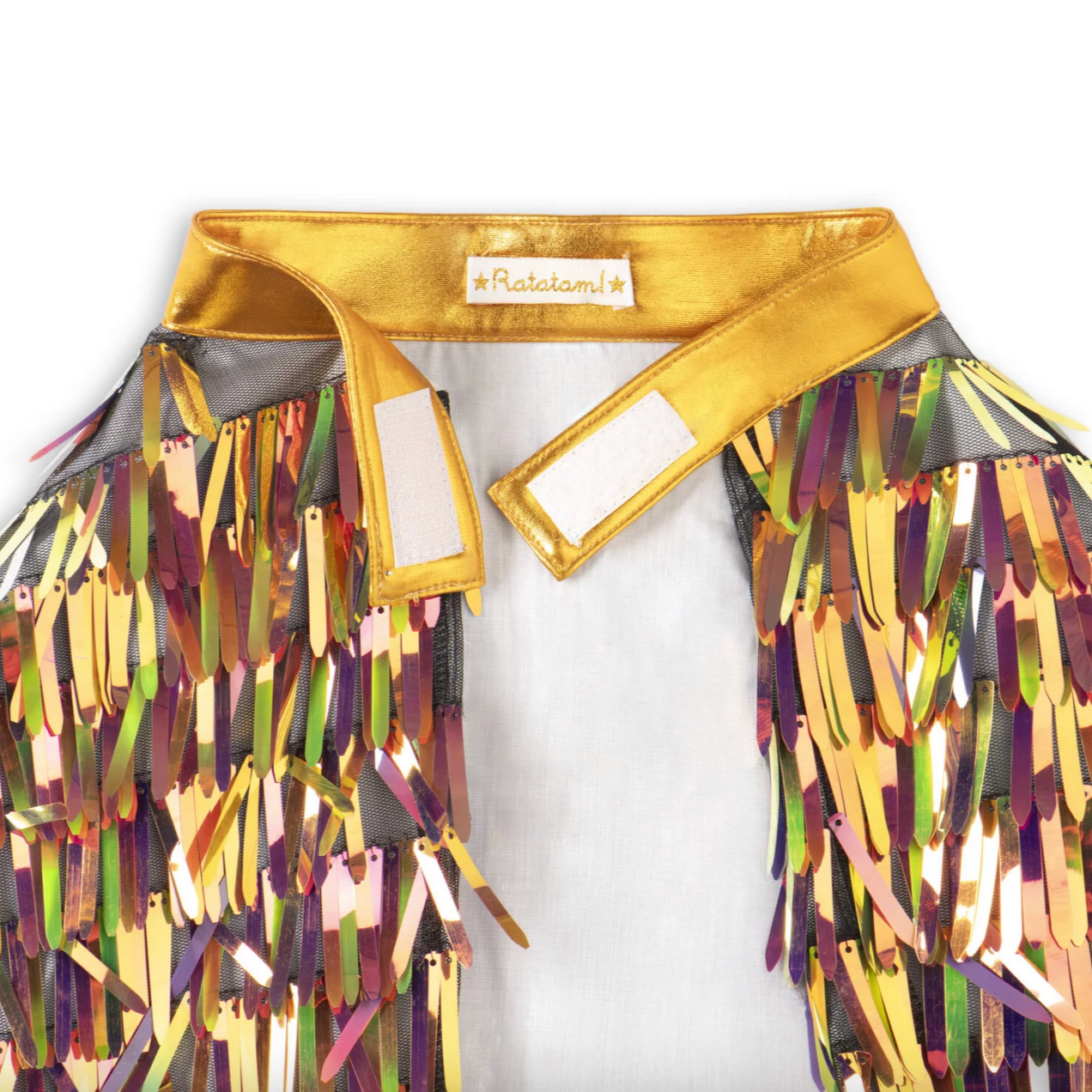 HOLOGRAPHIC FRINGED CAPE - GOLD