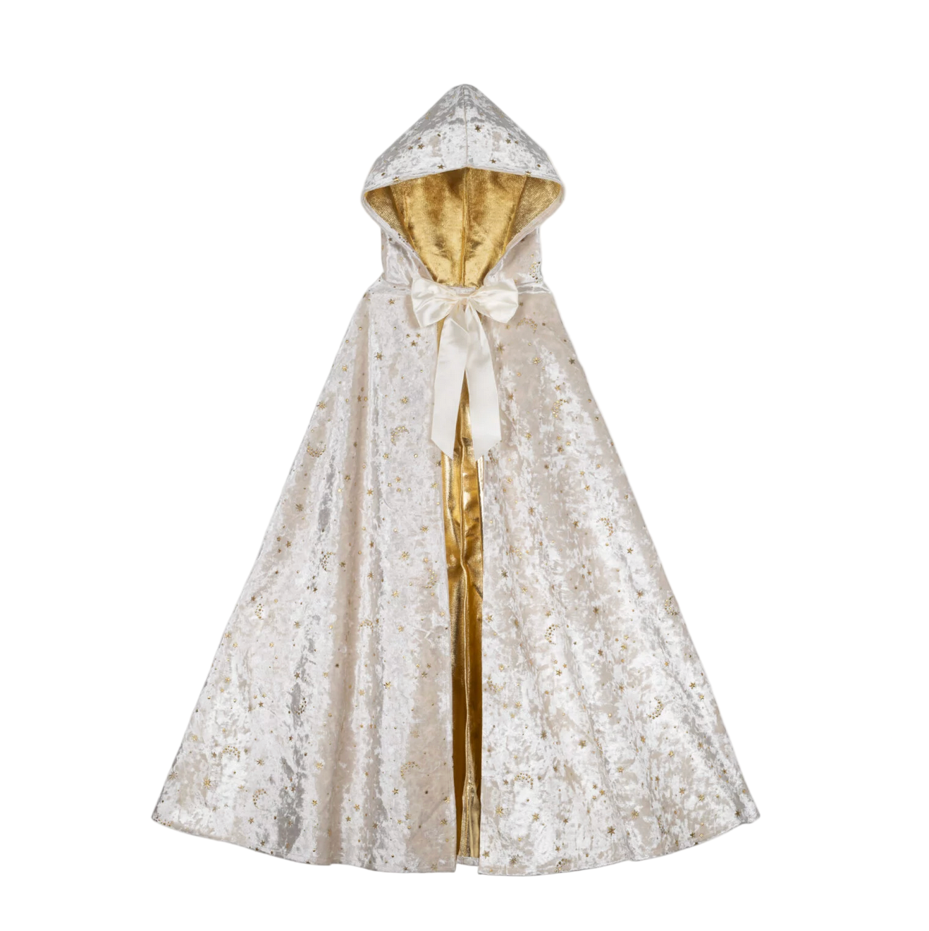 White lace cape with gold trim on a white background — Little-ish