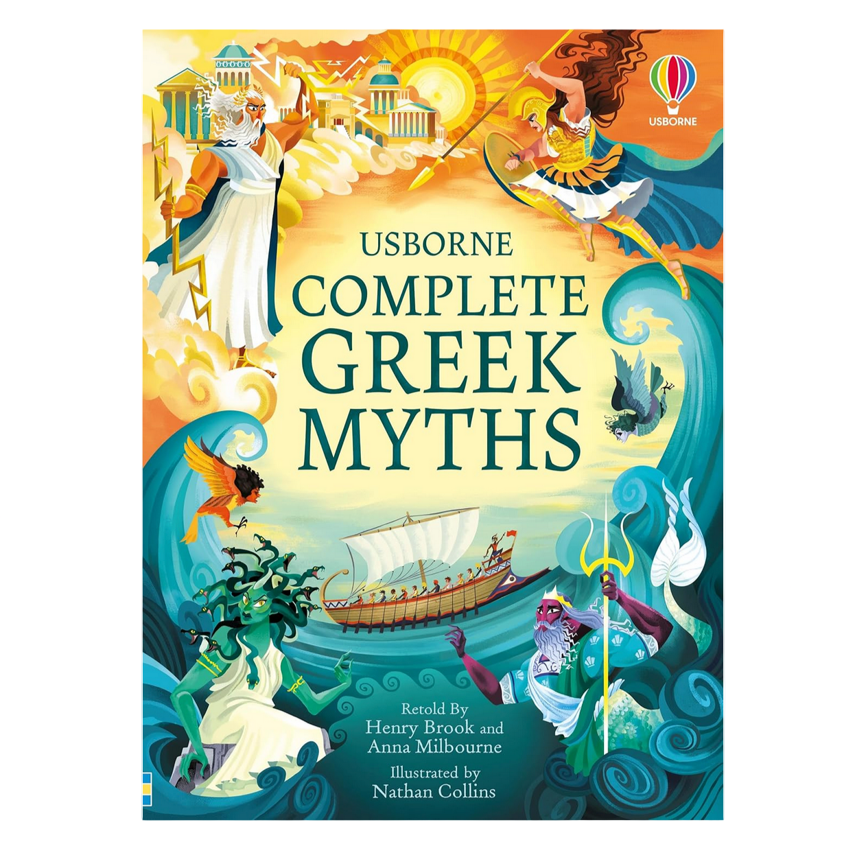 Book cover of 'Complete Greek Myths' by Usborne with illustrations of Greek gods and scenes. - Little-ish