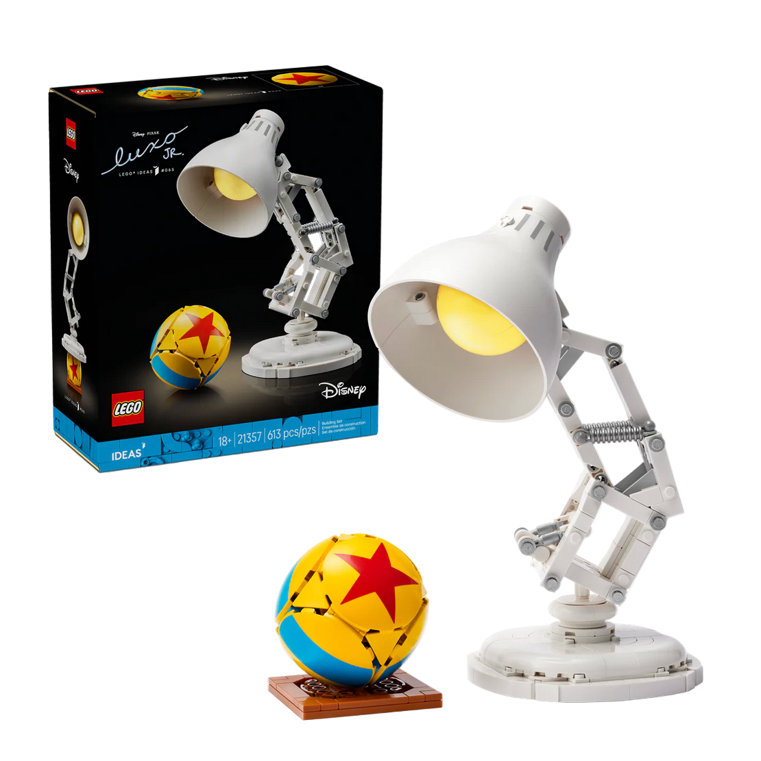 LEGO Disney Pixar Lamp set with packaging on a white background