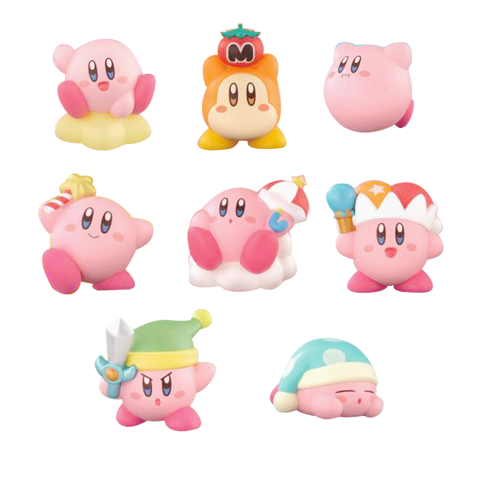 Set of Kirby plush toys with various poses on a white background - Little-ish