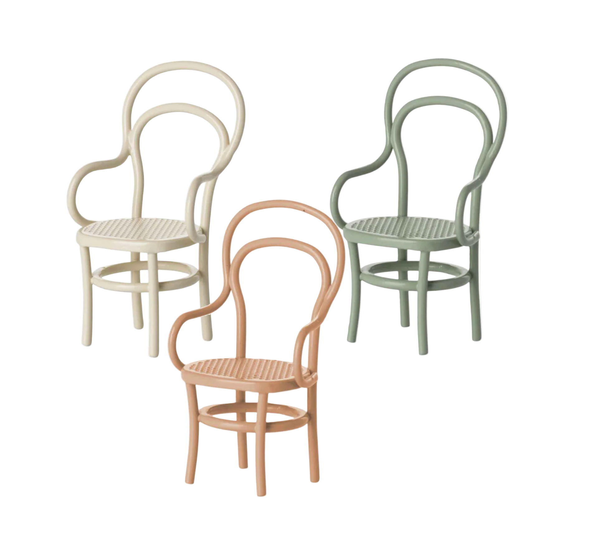 Three vintage-style chairs in different colors on a white background - Little-ish