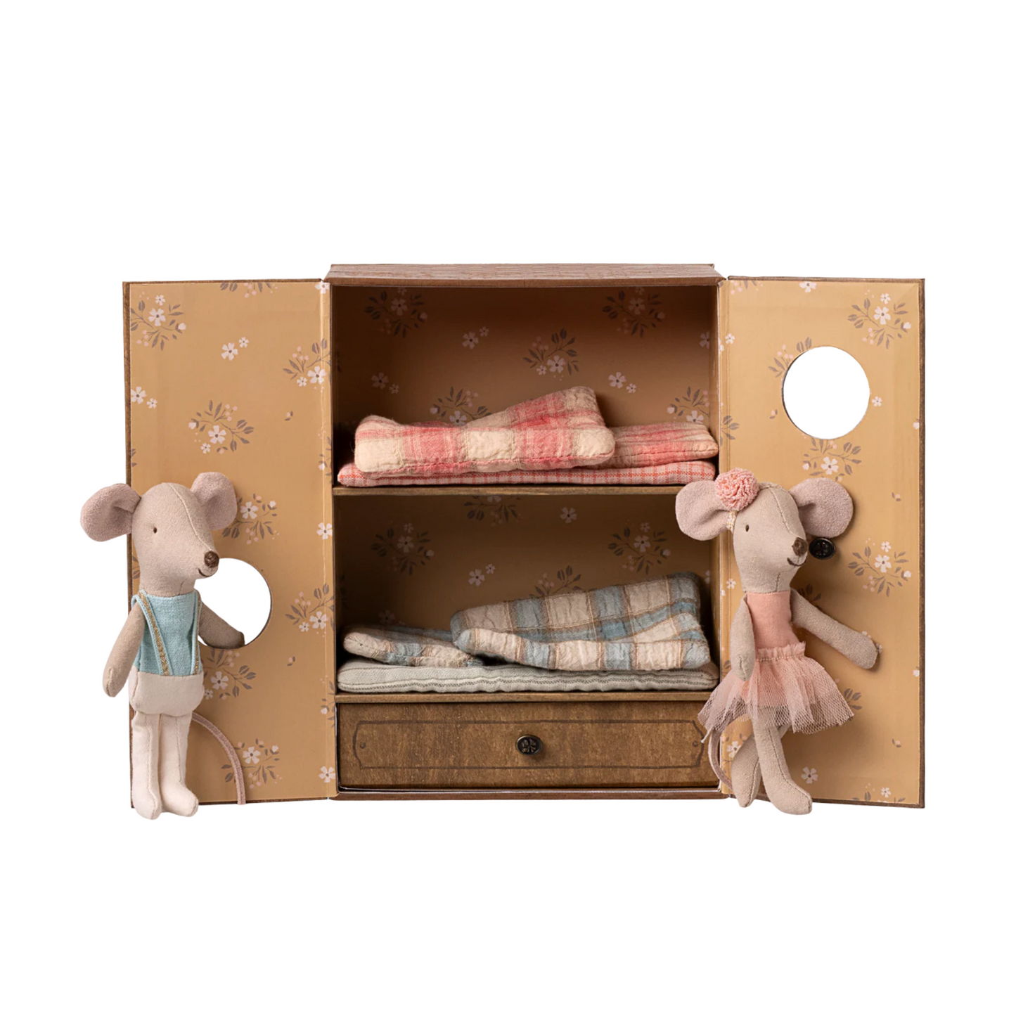 Toy mice in a decorative cabinet on a computer screen