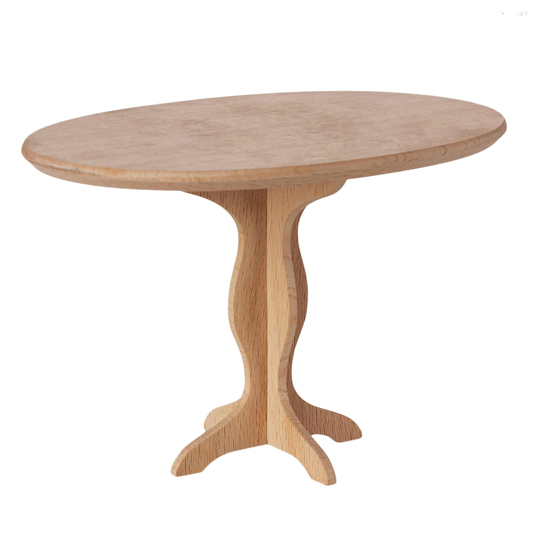 Wooden dining table with a single pedestal leg on a white background - Little-ish
