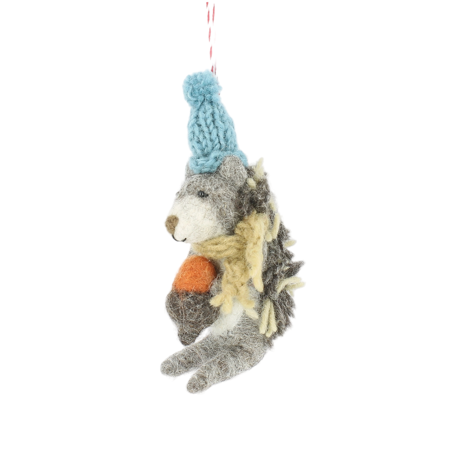 Plush toy hedgehog with a blue knitted hat on a white background - Little-ish